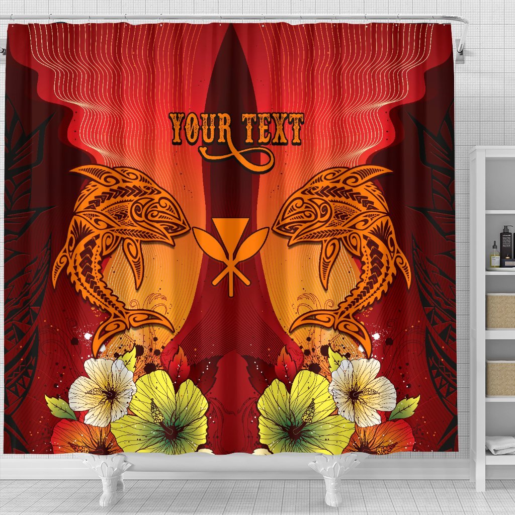 Hawaii Shower Curtains - Tribal Tuna Fish 177 x 172 (cm) Orange - Polynesian Pride