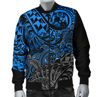 Tonga Polynesian Bomber Jacket (Men) - Blue Turtle Flowing - Polynesian Pride