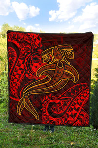 Samoa Premium Quilt - Red Shark Polynesian Tattoo - Polynesian Pride