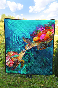 Hawaii Polynesian Premium Quilt - Sea Turtle Coral Treasure - Polynesian Pride