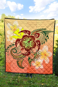 Hawaii Turtle Kanaka Plumeria Hibiscus Premium Quilt - Kity Style - AH - Polynesian Pride