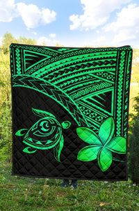 Hawaii Quilt - Hawaii Turtle Plumeria Quilt Green - Polynesian Pride