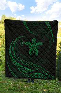 Hawaii Turtle Hibicus Premium Quilt - Frida Style - Green - Polynesian Pride