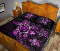 Kanaka Map Hibiscus Plumeria Turtle Art Pink Polynesian Quilt Bed Set - Polynesian Pride