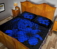 Hawaiian Map Turtle Hibiscus Polynesian Quilt Bedding Set - Blue - Polynesian Pride