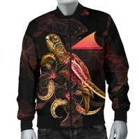 Tokelau Polynesian Men's Bomber Jacket - Turtle With Blooming Hibiscus Gold - Polynesian Pride