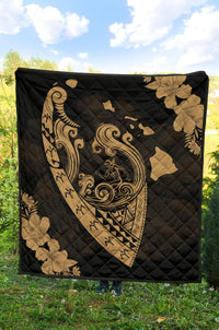 Hawaii Hibiscus Banzai Surfing Premium Quilt Gold - Polynesian Pride