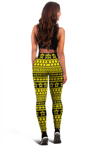 Polynesian Tattoo Tribal Yellow Hawaii Women's Leggings AH - Polynesian Pride