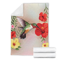 Hawaii Hibiscus Red Color And Bird Premium Blanket - Polynesian Pride