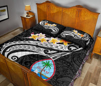 Guam Personalised Quilt Bed Set - Guam Seal Polynesian Patterns Plumeria (Black) - Polynesian Pride