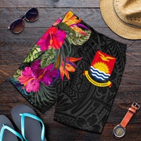 Kiribati All Over Print Men's Shorts - Polynesian Hibiscus Pattern Black - Polynesian Pride