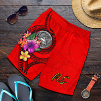 American Samoa Polynesian Men's Shorts - Floral With Seal Red - Polynesian Pride