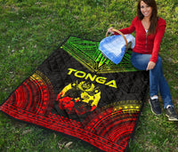 Tonga Premium Quilt - Tonga Coat Of Arms Polynesian Chief Reggae Version - Polynesian Pride