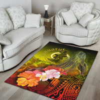 Vanuatu Area Rug - Humpback Whale with Tropical Flowers (Yellow) - Polynesian Pride