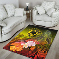 Tonga Custom Personalised Area Rug - Humpback Whale with Tropical Flowers (Yellow) - Polynesian Pride