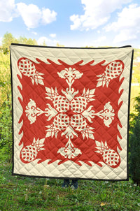 Hawaiian Pineapple Pattern Premium Quilt - Red - Argu Style - AH - Polynesian Pride