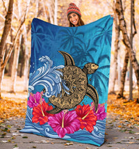 Hawaii Sea Turtle Hibiscus Coconut Tree Premium Blanket - Polynesian Pride