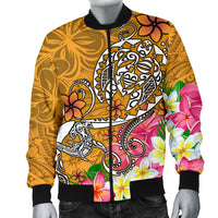 Polynesian Men's Bomber Jacket - Turtle Plumeria Gold Color - Polynesian Pride