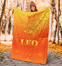 Sun In Leo Zodiac Premium Blanket Polynesian Tattoo Simple - Orange - Polynesian Pride