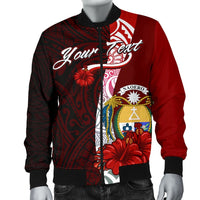 Nauru Polynesian Custom Personalised Men's Bomber Jacket - Coat Of Arm With Hibiscus - Polynesian Pride