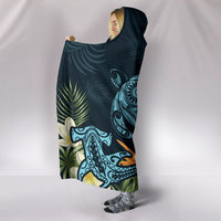 Hawaii Turtle Shark Manta Ray Hibiscus Plumeria Hooded Blanket - Polynesian Pride