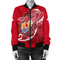 Tahiti Women's Bomber Jacket Shark Coat Of Arms - Polynesian Pride