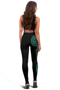 Hawaii State Tattoo Swirly Polynesian Turquoise Kanaka Women's Leggings - Polynesian Pride