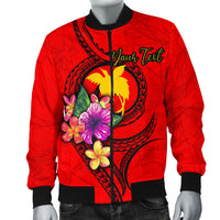 Papua New Guinea Polynesian Custom Personalised Men's Bomber Jacket - Floral With Seal Red - Polynesian Pride