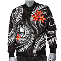 Tahiti Polynesian Men Bomber Jacket - White Plumeria - Polynesian Pride