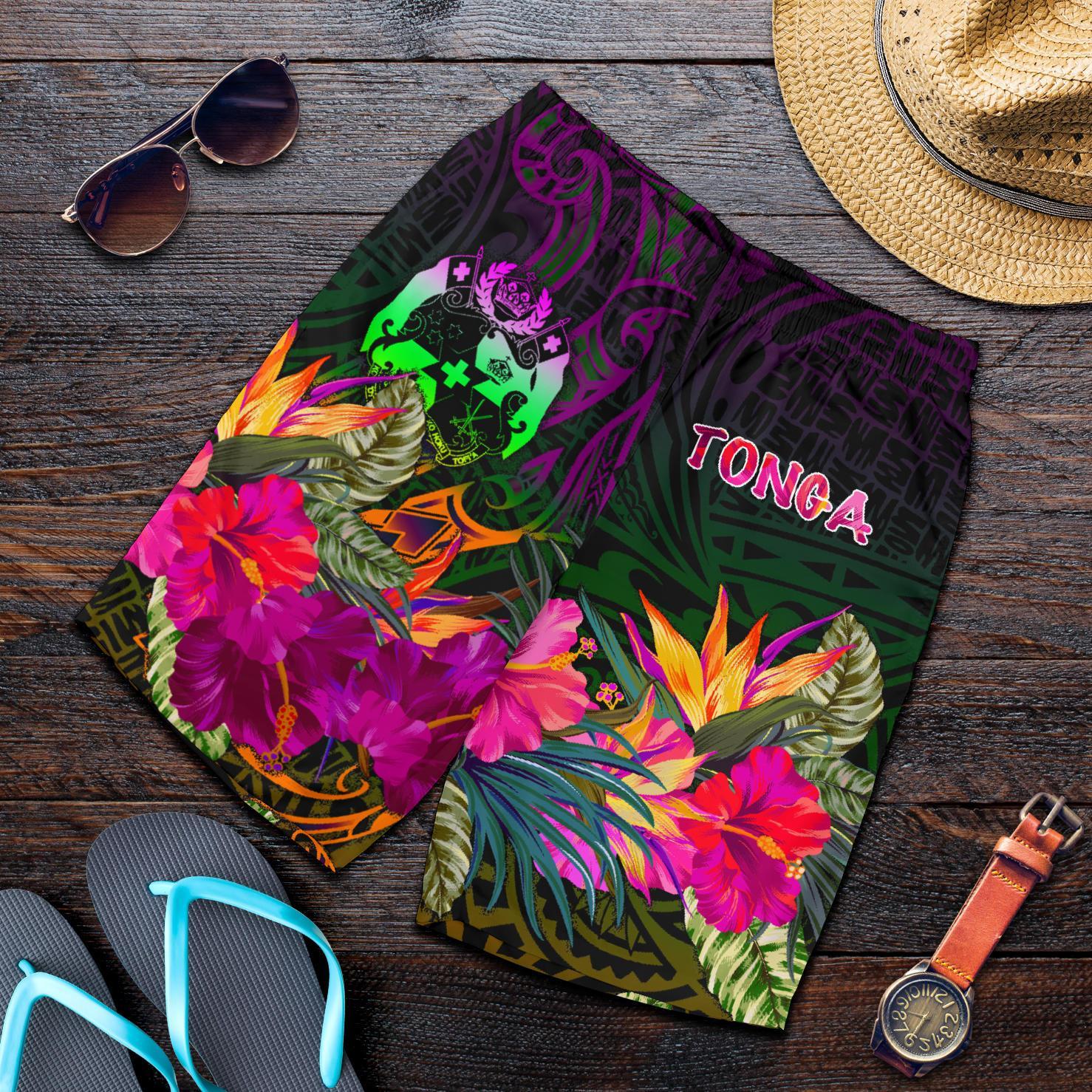 Tonga Polynesian Men's Shorts - Summer Hibiscus Reggae - Polynesian Pride