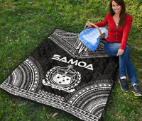 Samoa Premium Quilt - Samoa Coat Of Arms Polynesian Chief Black Version - Polynesian Pride
