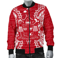 Fiji Polynesian Men's Bomber Jacket Map Red White - Polynesian Pride