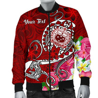 Samoa Custom Personalised Men's Bomber Jacket - Turtle Plumeria (Red) - Polynesian Pride