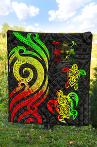 Fiji Polynesian Premium Quilt - Reggae Tentacle Turtle Crest - Polynesian Pride