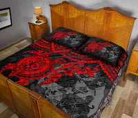 Tonga Polynesian Quilt Bed Set - Tonga Coat Of Arms & Red Turtle Hibiscus - Polynesian Pride