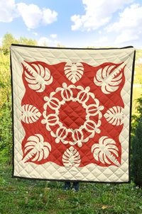 Hawaiian Turtle Coconut Pattern Premium Quilt - Red - Argu Style - AH - Polynesian Pride