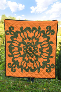 Hawaiian Quilt Turtle Pattern New Orange Premium Quilt - Skin Style - AH - Polynesian Pride