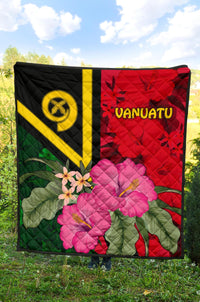 Vanuatu Premium Quilt - Vanuatu Flag with Hibiscus - Polynesian Pride