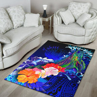 Tahiti Area Rug - Humpback Whale with Tropical Flowers (Blue) - Polynesian Pride