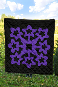 Hawaiian Premium Quilt Royal Pattern - Black And Purple - A1 Style - Polynesian Pride