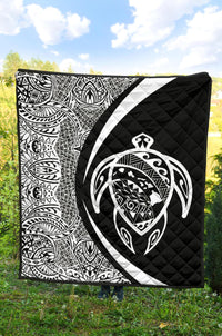 Hawaii Turtle Map Polynesian Premium Quilt - White - Circle Style - Polynesian Pride