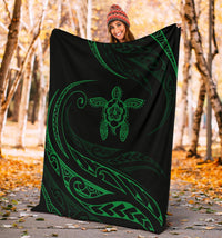 Hawaii Turtle Hibicus Premium Blanket - Frida Style - Green - Polynesian Pride