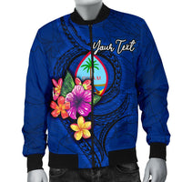 Guam Polynesian Custom Personalised Men's Bomber Jacket - Floral With Seal Blue - Polynesian Pride