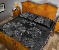 Hawaiian Map Turtle Hibiscus Vintage Polynesian Quilt Bedding Set Gray - Polynesian Pride