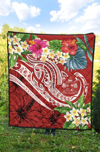 Fiji Polynesian Premium Quilt - Summer Plumeria (Red) - Polynesian Pride