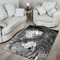 Tahiti Custom Personalised Area Rug - Humpback Whale with Tropical Flowers (White) - Polynesian Pride
