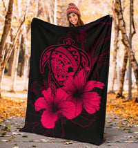 Hawaii Hibiscus Premium Blanket - Turtle Map - Calico Red - Polynesian Pride