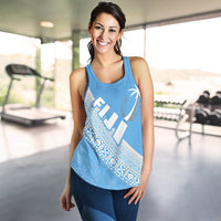 (Custom Personalised) Fiji Tapa Rugby Women Racerback Tank version Style You Win - Blue - Polynesian Pride