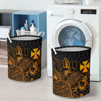 Wallis And Futuna Laundry Basket - Polynesian Turtle Hibiscus Gold - Polynesian Pride