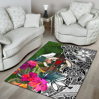 Vanuatu Area Rug White - Turtle Plumeria Banana Leaf - Polynesian Pride